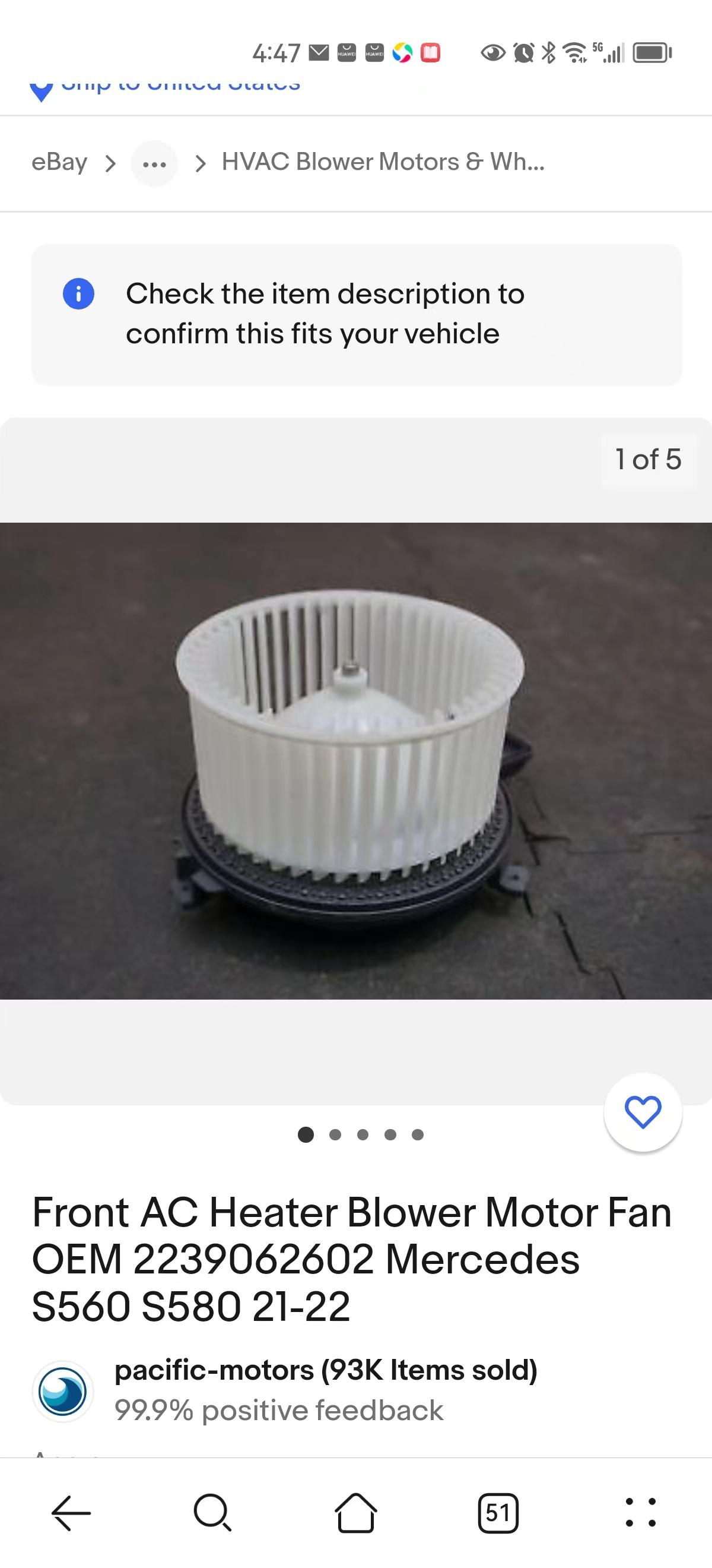 2239062602 Blower motor for MB S560 S580 21- 